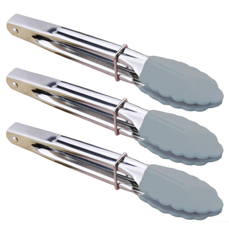 HINMAY Silicone Utility Tong Kitchen Tongs 7 Inch Metal Salad Tongs, Set of 3 (Gray) - Image 1